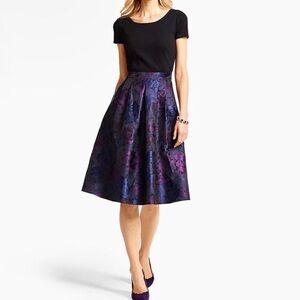 Talbots Ponte-Blocked Floral Rose Jacquard Dress